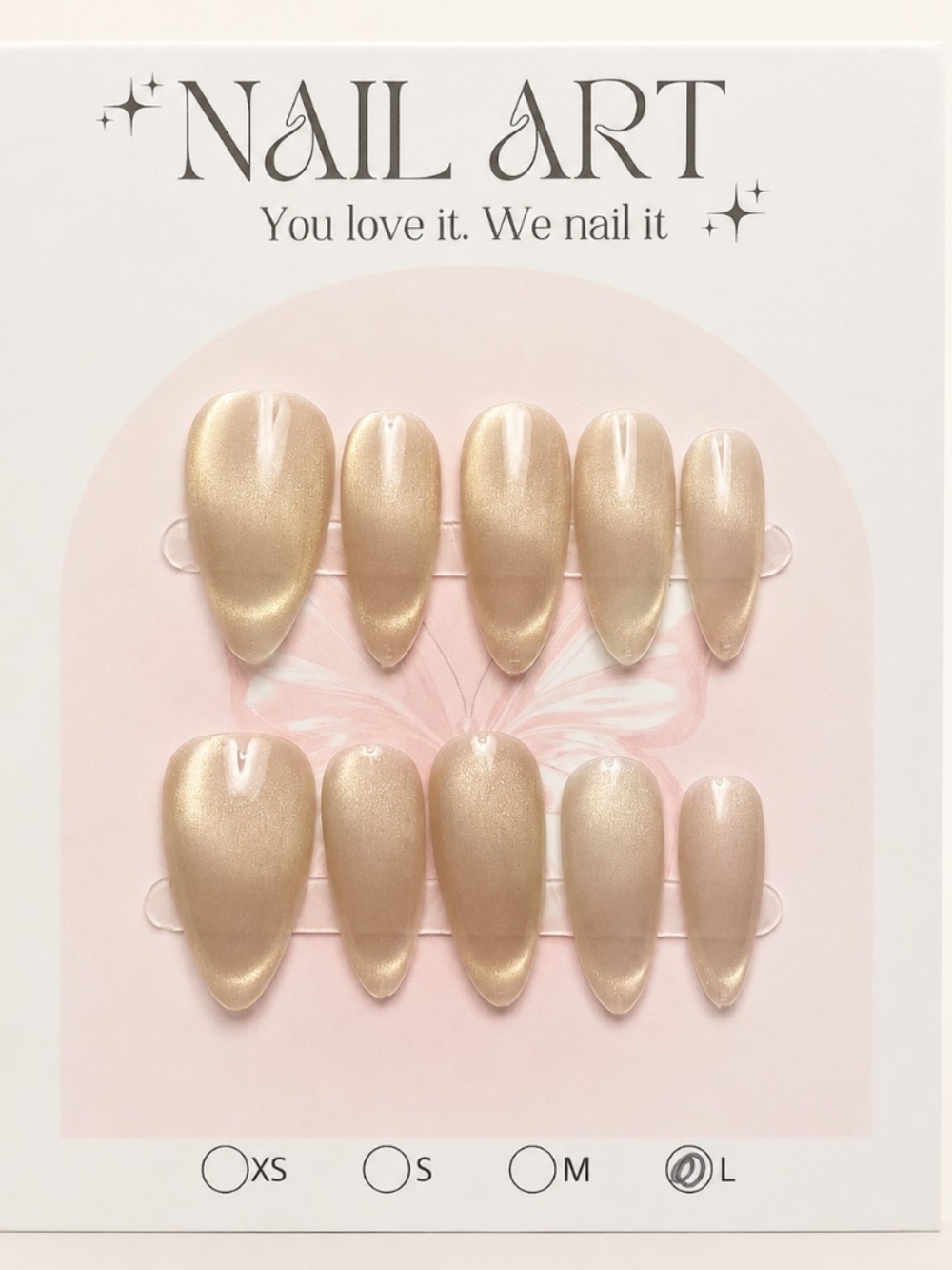 NEW Champagne Shimmer Glossy Press On Nails | Almond | Large